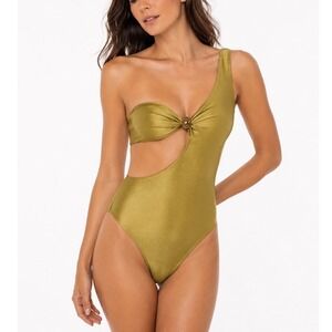 Adriana Degreas Solid One-Shoulder Cutout Swimsuit Pistachio Small Beach Spa New